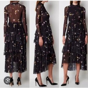 Ted Baker Brown and Cream Long Sleeve Gown with Mock Neck for Night Out